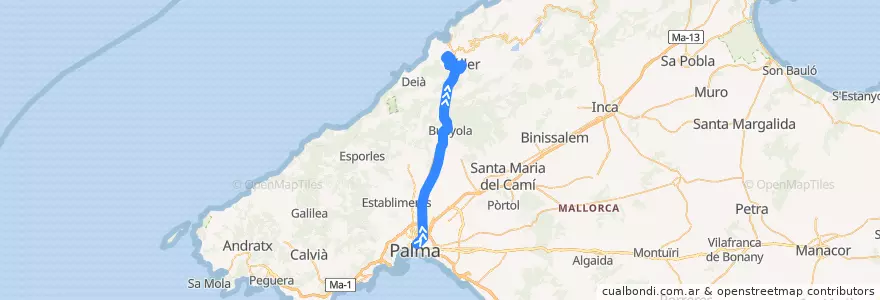 Mapa del recorrido Tren de Sóller de la línea  en Balearic Islands.