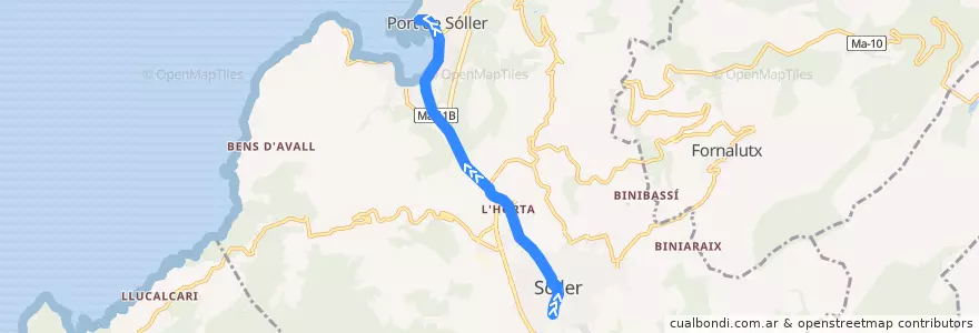 Mapa del recorrido Tranvía de Sóller de la línea  en Sóller.