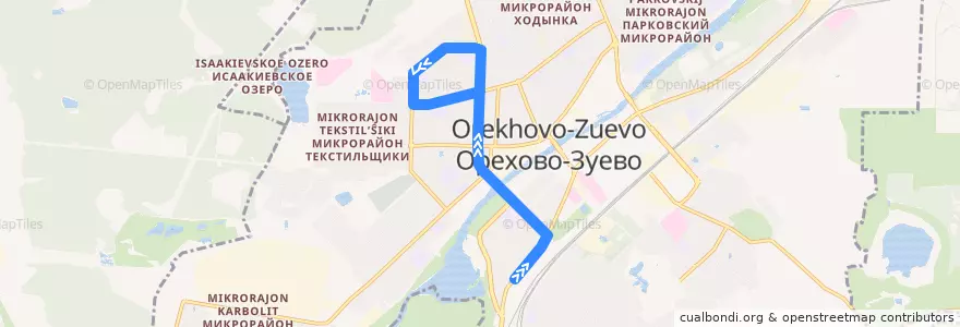 Mapa del recorrido 4 Вокзал - пос. Текстильщиков de la línea  en Орехово-Зуевский городской округ.