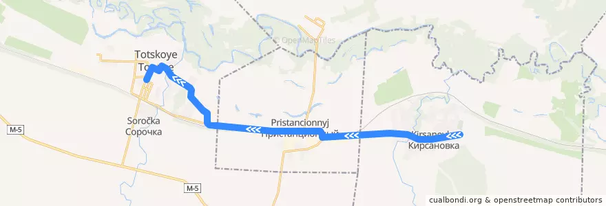Mapa del recorrido Тоцкое - Кирсановка de la línea  en Тоцкий район.