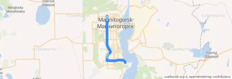 Mapa del recorrido Трамвай №21:Коробова - Депо 2 de la línea  en Магнитогорский городской округ.