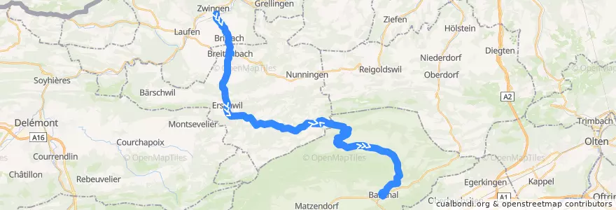 Mapa del recorrido Bus 115: Zwingen, Bahnhof => Balsthal, Bahnhof de la línea  en Solothurn.