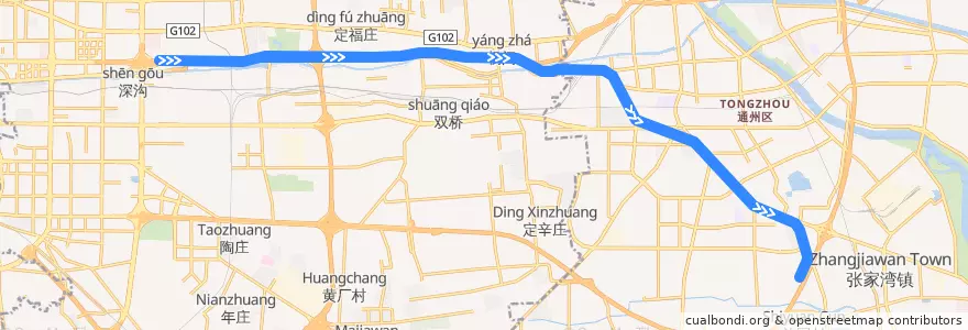 Mapa del recorrido Subway BT: 四惠 => 花庄 de la línea  en Pekín.