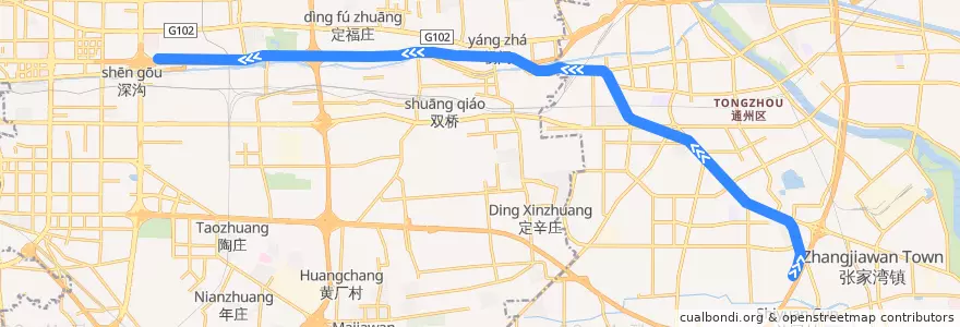 Mapa del recorrido Subway BT: 花庄 => 四惠 de la línea  en Pechino.