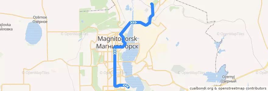 Mapa del recorrido Трамвай №9:Коробова - ЛПЦ de la línea  en マグニトゴルスク管区.