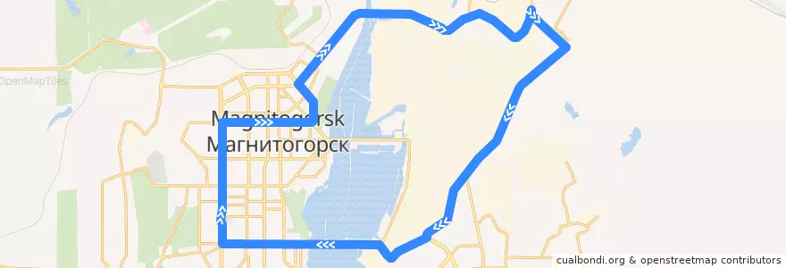 Mapa del recorrido Трамвай №13: Товарная - Таможня - Товарная de la línea  en Магнитогорский городской округ.