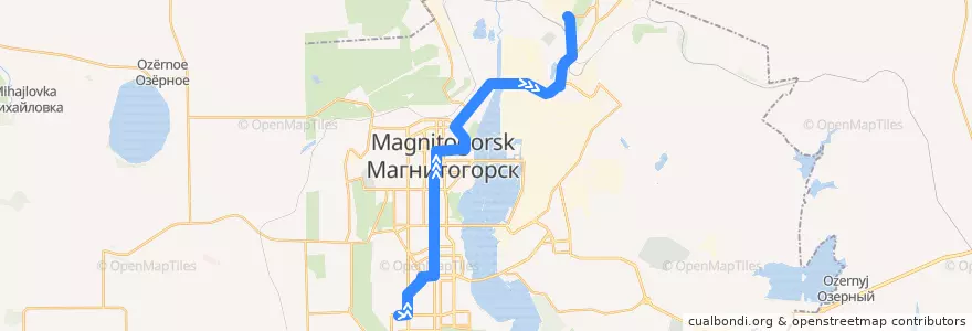 Mapa del recorrido Трамвай №15:Тевосяна — ЛПЦ de la línea  en マグニトゴルスク管区.