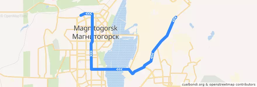 Mapa del recorrido Трамвай №11:ДОК - Депо-2 de la línea  en Магнитогорский городской округ.