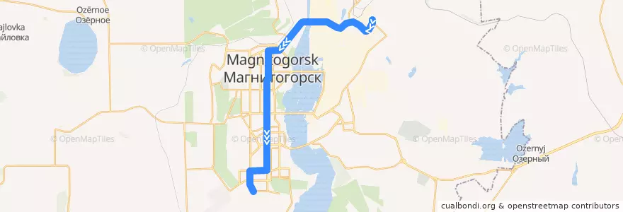 Mapa del recorrido Трамвай №10:Товарная - Зеленый лог de la línea  en Магнитогорский городской округ.