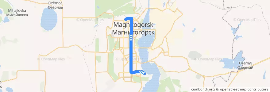 Mapa del recorrido Трамвай №29:Коробова - Вокзал de la línea  en Магнитогорский городской округ.