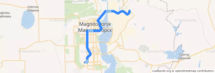 Mapa del recorrido Трамвай №12:Тевосяна - Товарная de la línea  en Магнитогорский городской округ.
