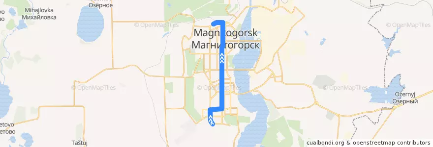 Mapa del recorrido Трамвай №24:Зеленый лог - Вокзал de la línea  en Магнитогорский городской округ.