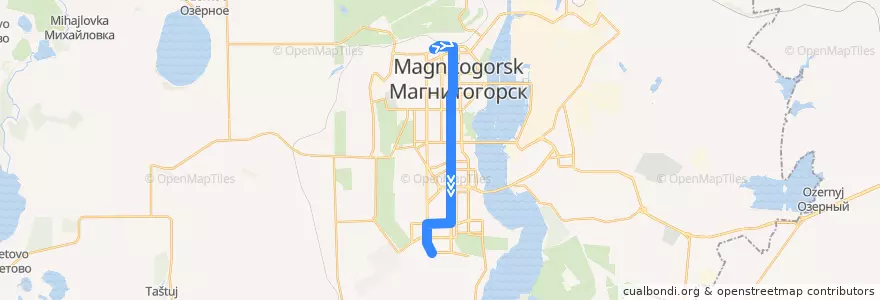 Mapa del recorrido Трамвай №24:Вокзал - Зеленый лог de la línea  en Магнитогорский городской округ.