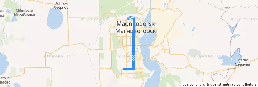Mapa del recorrido Трамвай №17:Вокзал - Тевосяна de la línea  en Магнитогорский городской округ.