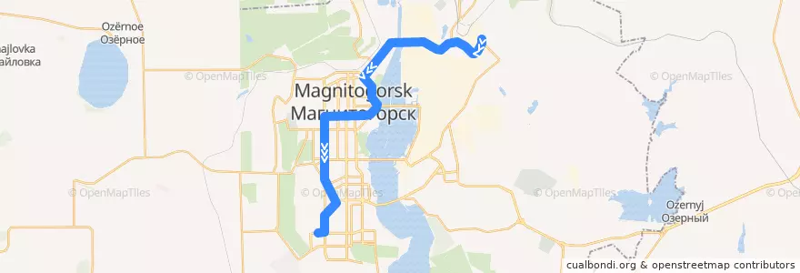 Mapa del recorrido Трамвай №12:Товарная - Тевосяна de la línea  en Магнитогорский городской округ.