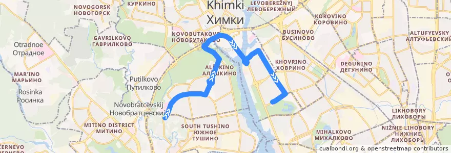 Mapa del recorrido Автобус №173: Братцево - Станция метро "Речной вокзал" de la línea  en Москва.