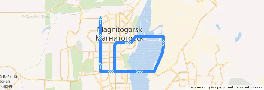 Mapa del recorrido Трамвай №6:Депо-2 - Южный переход - Ленинградская - Депо-2 de la línea  en Магнитогорский городской округ.