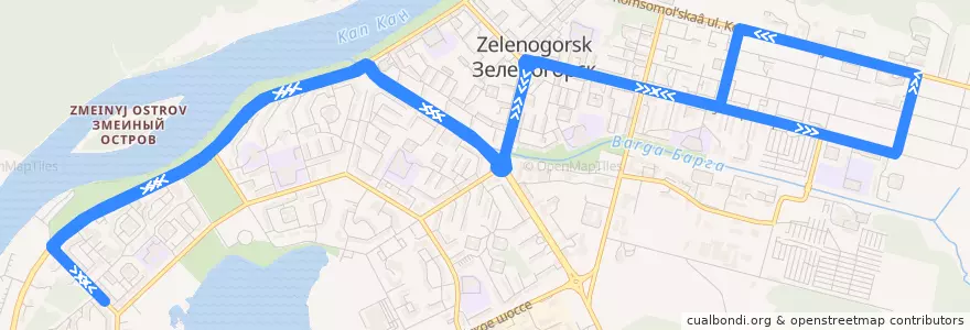 Mapa del recorrido Автобус №25: Парковая-Терапия de la línea  en ゼレノゴルスク閉鎖行政地域.