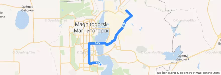 Mapa del recorrido Трамвай №30: Коробова - Южный переход - Товарная de la línea  en Magnitogorsk.