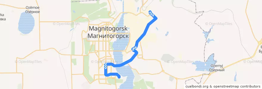 Mapa del recorrido Трамвай №30:Товарная - Казачья переправа - Коробова de la línea  en Магнитогорский городской округ.