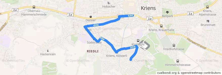 Mapa del recorrido Bus 15: Kriens, Busschleife => Kriens, Pilatus-Bahnen de la línea  en Kriens.