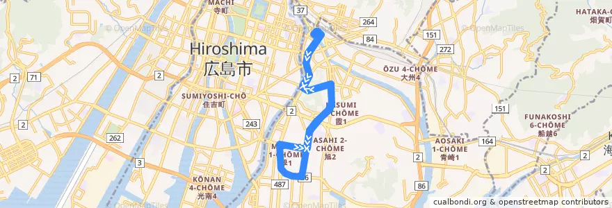 Mapa del recorrido 広島バス31号翠町線 de la línea  en Минами.