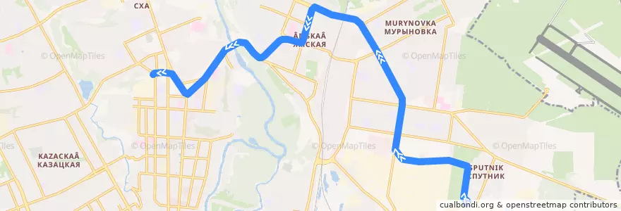 Mapa del recorrido Маршрут трамвая №1: "АПЗ-20 - Хлебозавод" de la línea  en Kursk.