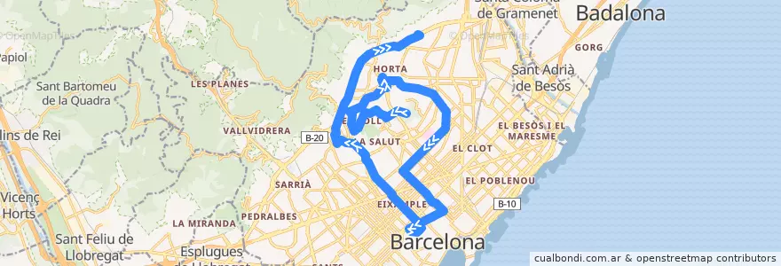 Mapa del recorrido N4: Carmel (Gran Vista) / Via Favència (Metro Canyelles) de la línea  en Barcelona.