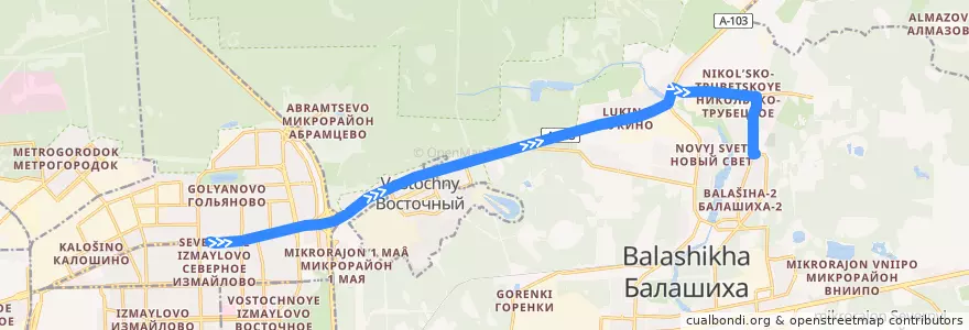 Mapa del recorrido Автобус 447: Москва (метро «Щёлковская») => Балашиха (улица Объединения) de la línea  en городской округ Балашиха.