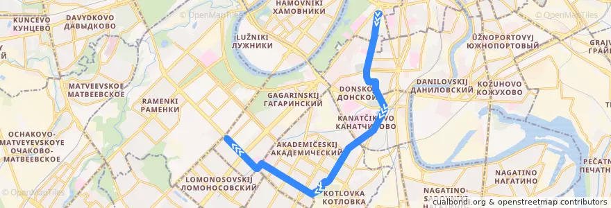 Mapa del recorrido Трамвай 26: Метро «Октябрьская» => Метро «Университет» de la línea  en Moskau.