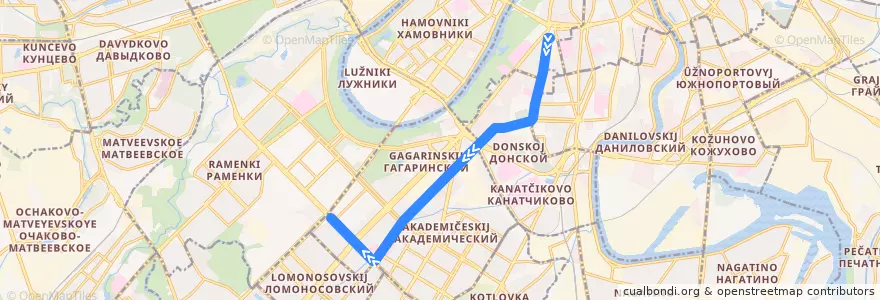 Mapa del recorrido Трамвай 14: Метро «Октябрьская» => Метро «Университет» de la línea  en Moskou.