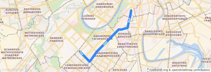 Mapa del recorrido Трамвай 14: Метро «Университет» => Метро «Октябрьская» de la línea  en Москва.