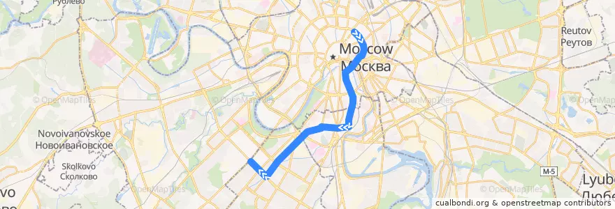 Mapa del recorrido Трамвай 39: Метро «Чистые пруды» => Метро «Университет» de la línea  en Москва.