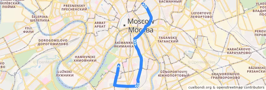 Mapa del recorrido Трамвай А: Метро «Чистые пруды» => Метро «Октябрьская» de la línea  en Москва.