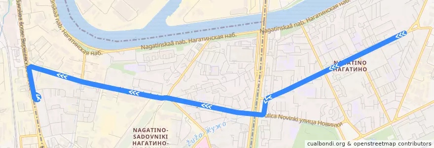 Mapa del recorrido Трамвай 47к: Нагатино => Нижние Котлы de la línea  en Южный административный округ.