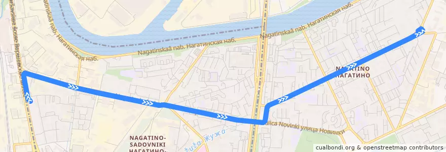 Mapa del recorrido Трамвай 47к: Нижние Котлы => Нагатино de la línea  en Südlicher Verwaltungsbezirk.