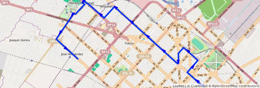 Mapa del recorrido 17 de la línea Norte en Partido de La Plata.