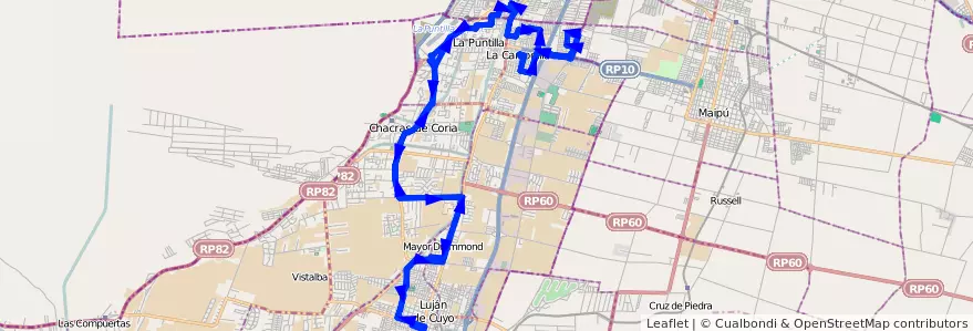 Mapa del recorrido 17 - RECORRIDO 17 Bº LOS ALERCES - LUJAN - Bº LOS ALERCES de la línea G01 en Luján de Cuyo.