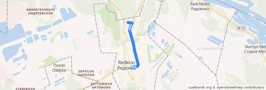Mapa del recorrido «Улица Фадеева - Вокзал» de la línea  en городское поселение Редкино.