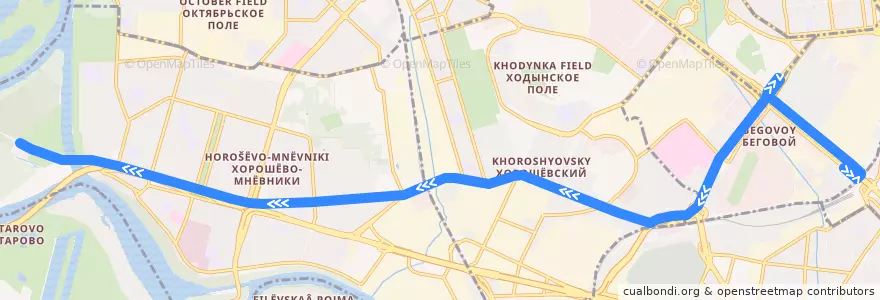 Mapa del recorrido Троллейбус 20: Белорусский вокзал => Серебряный Бор de la línea  en Москва.