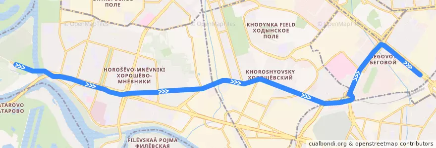 Mapa del recorrido Троллейбус 20: Серебряный Бор => Белорусский вокзал de la línea  en Moscou.