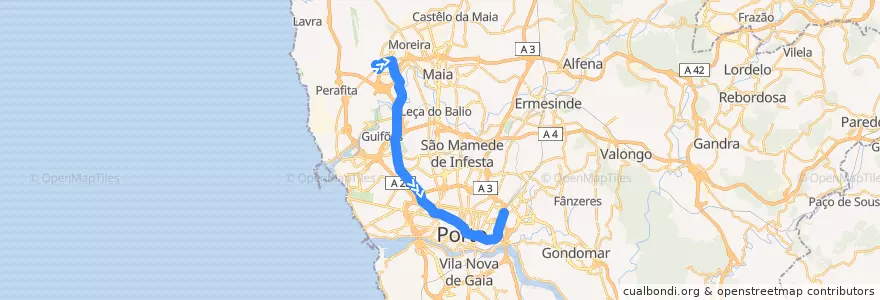 Mapa del recorrido Linha E: Aeroporto => Estádio do Dragão de la línea  en Área Metropolitana do Porto.