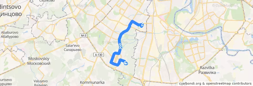 Mapa del recorrido Автобус 651: метро "Новоясеневская" - метро "Каховская" de la línea  en South-Western Administrative Okrug.