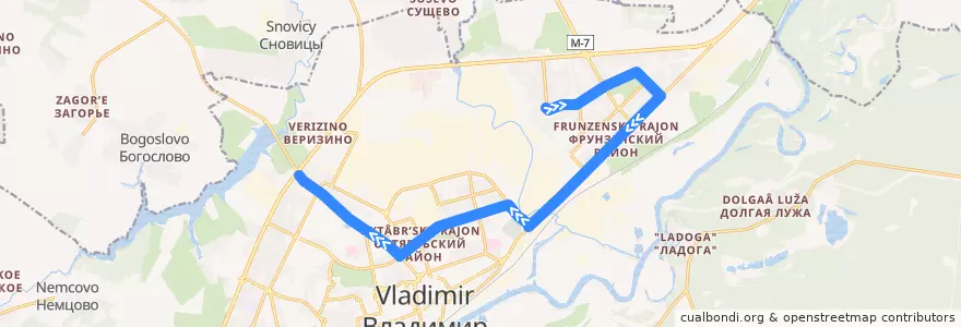 Mapa del recorrido Троллейбус №11: улица Безыменского -> река Содышка de la línea  en городской округ Владимир.