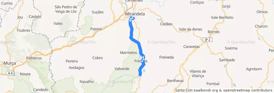 Mapa del recorrido Metropolitano de Mirandela (Mirandela-Cachão) de la línea  en Mirandela.