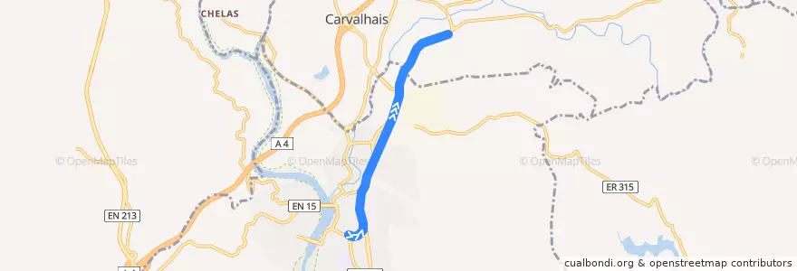 Mapa del recorrido Metropolitano de Mirandela (Mirandela-Carvalhais) de la línea  en Mirandela.