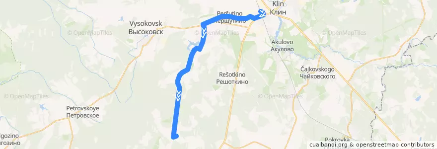Mapa del recorrido Клин – Селинское – Бакланово de la línea  en городской округ Клин.