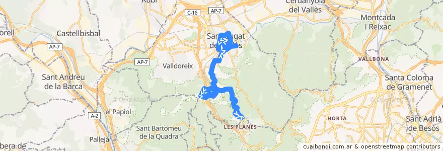 Mapa del recorrido L3 Les Planes - La Floresta - FGC Sant Cugat de la línea  en Sant Cugat del Vallès.
