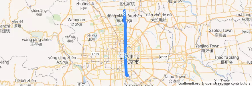 Mapa del recorrido Subway 5: 天通苑北 => 宋家庄 de la línea  en 베이징시.
