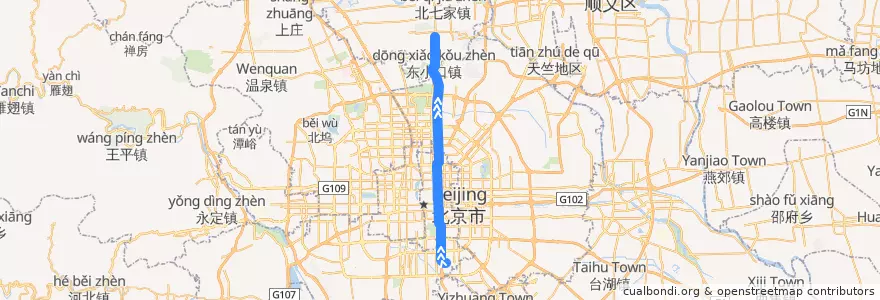Mapa del recorrido Subway 5: 宋家庄 => 天通苑北 de la línea  en Pechino.